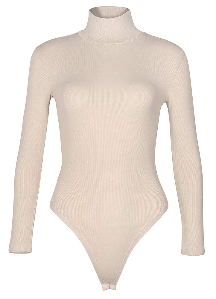 PALINDA Women's Turtleneck Long Sleeve Ribbed Knit Bodysuit